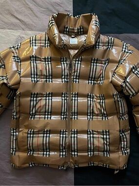 Burberry Brown Plaid Gloss Quilted Puffer Jacket